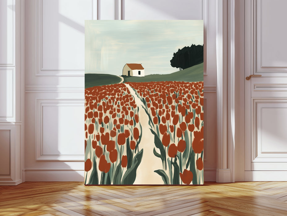 Red Tulip Field Landscape Art Print