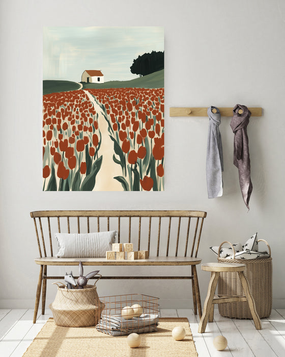 Red Tulip Field Landscape Art Print