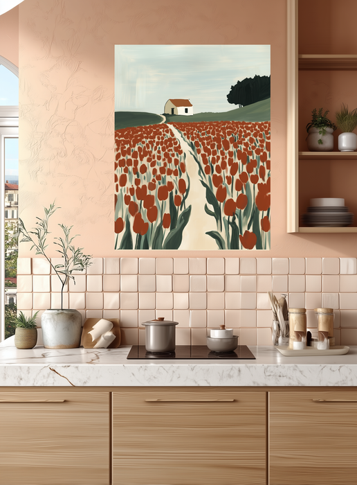 Red Tulip Field Landscape Art Print