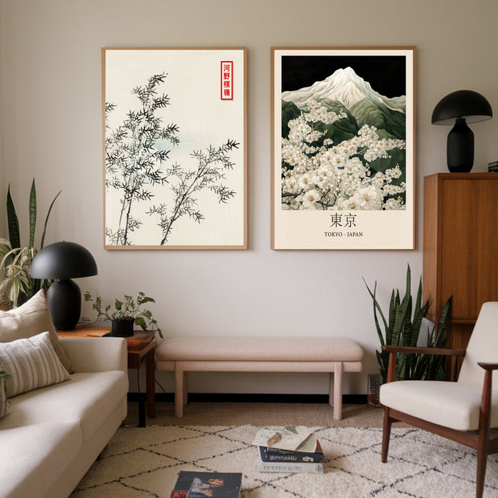 Japanese Mountain Prints Set Of Two Art Prints