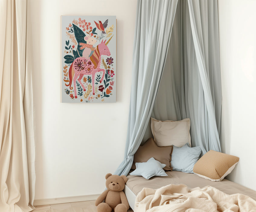 Pink Mouse Unicorn Nursery Art Print