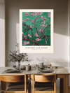 Emerald green Van Gogh Almond Blossom print with pink blossoms and cream border