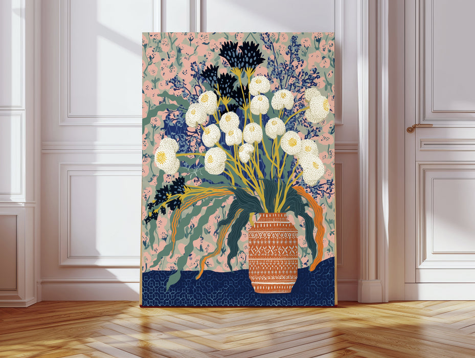 Maximalist Botanical Vase Print | Navy & Blush Floral Wall Art