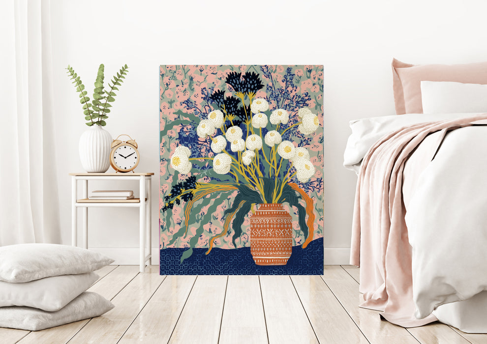 Maximalist Botanical Vase Print | Navy & Blush Floral Wall Art