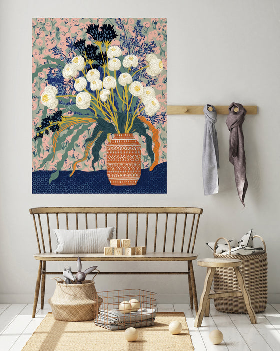 Maximalist Botanical Vase Print | Navy & Blush Floral Wall Art