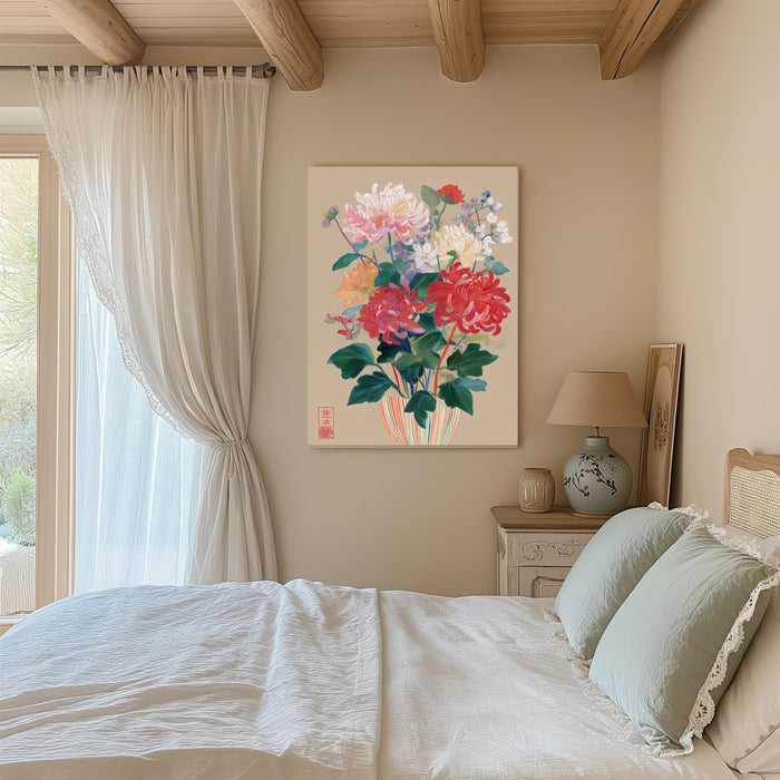 Japanese Pink Floral Vase Flower Art Print