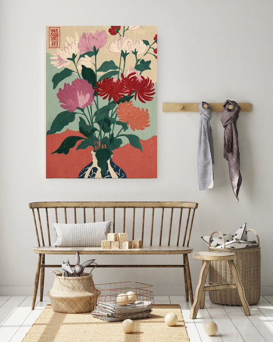 Japanese Pink Floral Vase Flower Art Print