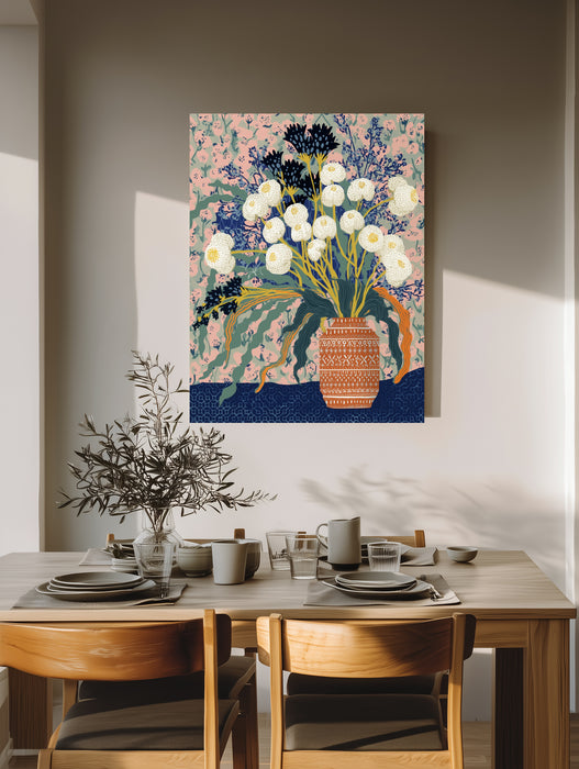 Maximalist Botanical Vase Print | Navy & Blush Floral Wall Art