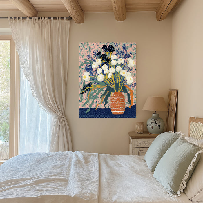 Maximalist Botanical Vase Print | Navy & Blush Floral Wall Art