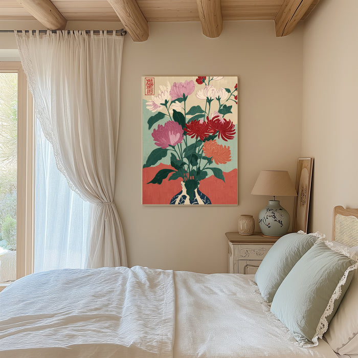 Japanese Pink Floral Vase Flower Art Print