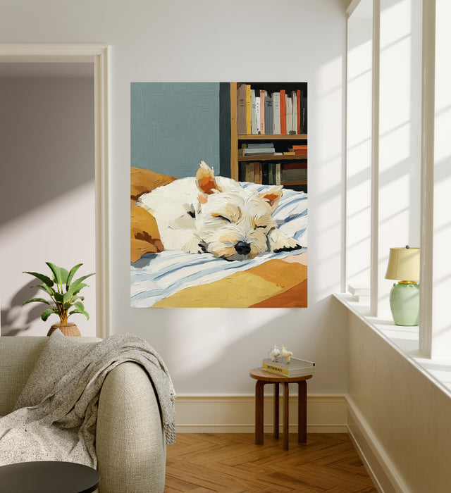 Westie Dog Sleeping Portrait Art Print
