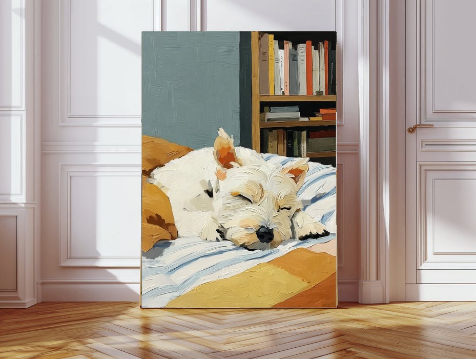 Westie Dog Sleeping Portrait Art Print