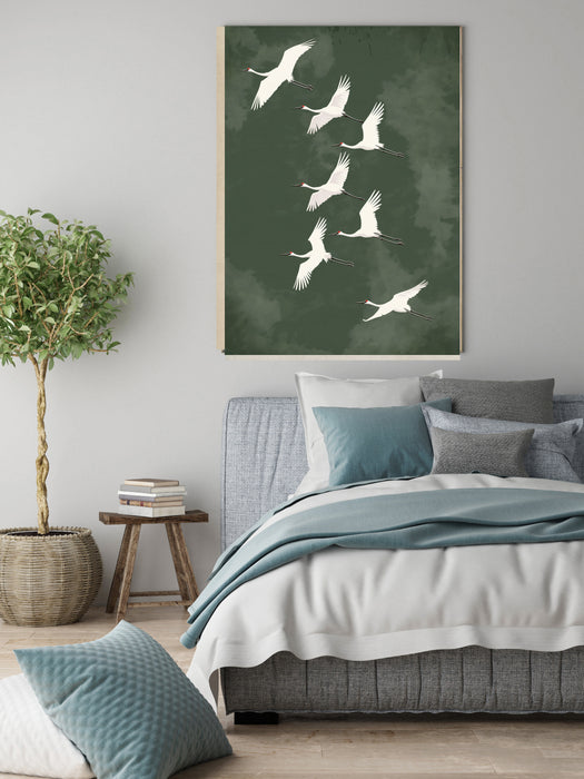 Japanese Green Cranes Art Print