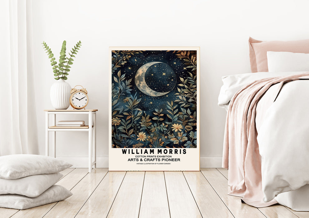 William Morris Inspired Forest Moon and Stars Art Print