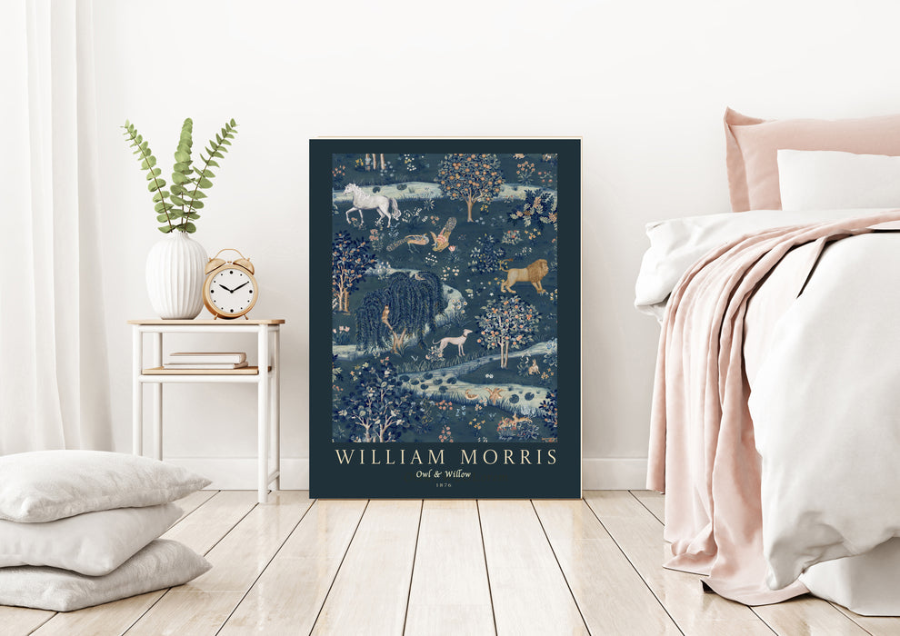 William Morris Owl and Willow Navy Art Print
