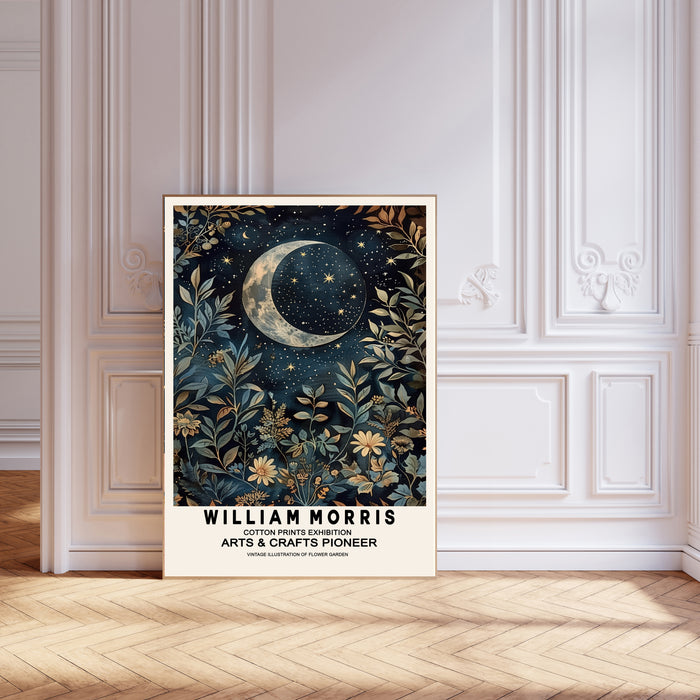 William Morris Inspired Forest Moon and Stars Art Print