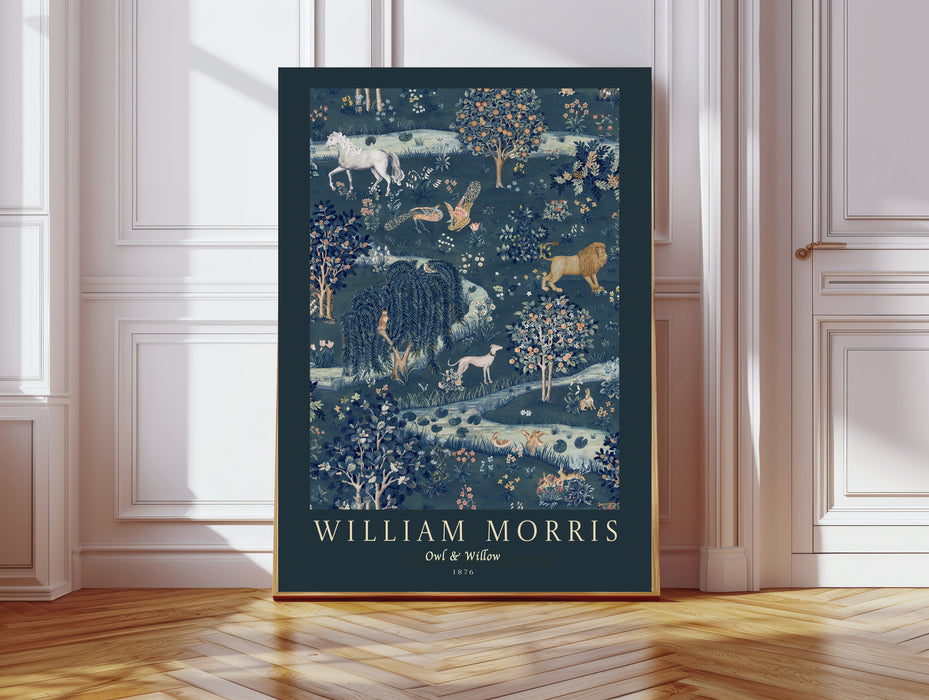William Morris Owl and Willow Navy Art Print