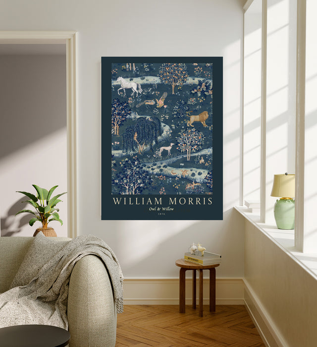 William Morris Owl and Willow Navy Art Print