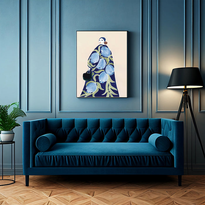 Female Figurative Blue Flower Art Print