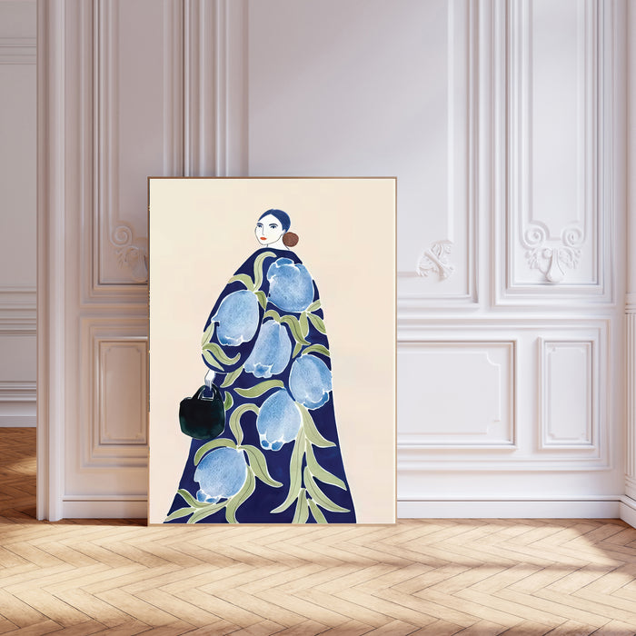 Female Figurative Blue Flower Art Print