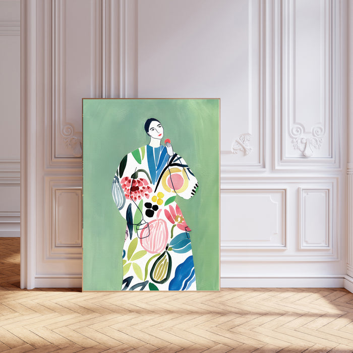 Female Figurative Green Flower Art Print