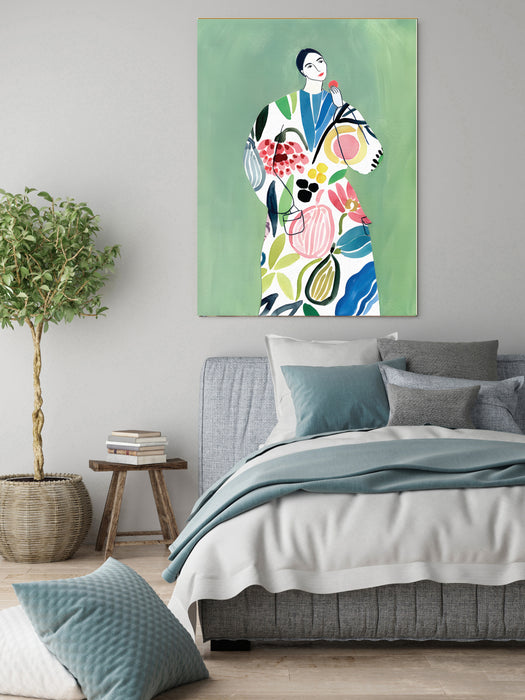 Female Figurative Green Flower Art Print