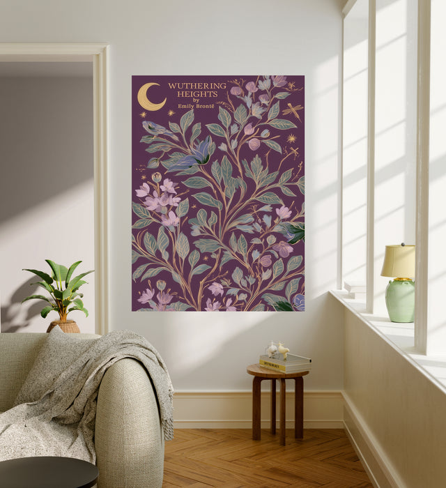 Wuthering Heights Emily Bronte Book Cover Print | Literary Botanical Wall Art | Moon Floral Illustration | Giclée Fine Art