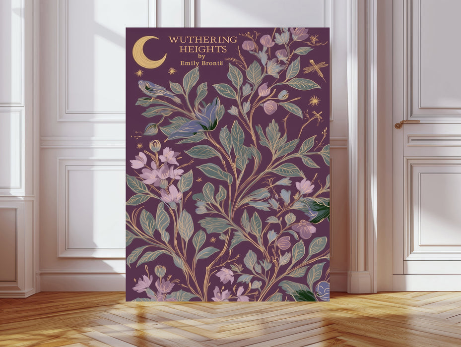 Wuthering Heights Emily Bronte Book Cover Print | Literary Botanical Wall Art | Moon Floral Illustration | Giclée Fine Art
