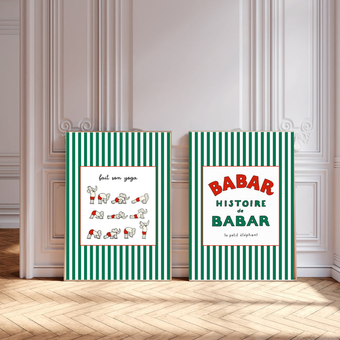 Babar The Elephant Green Set Of Two Nursery Art Prints