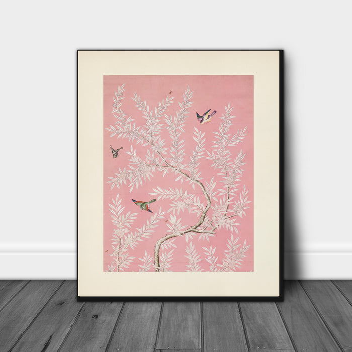 Japanese Vintage Pink Bird Tree Print