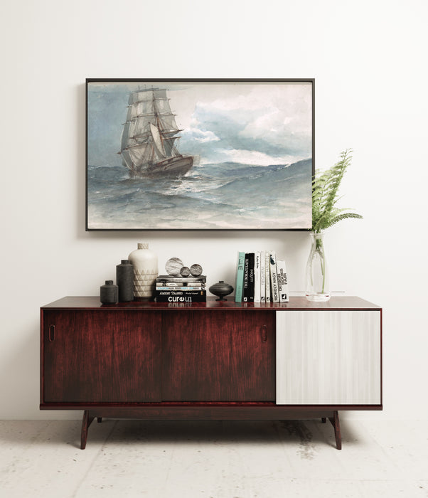 Vintage Ship Sea Landscape Art Print